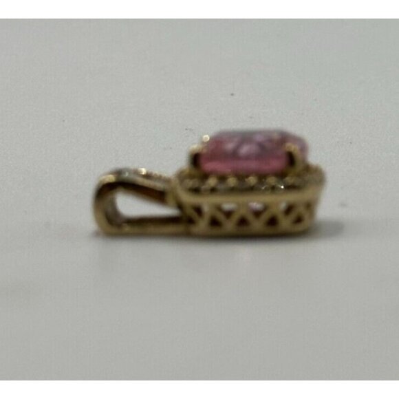 Pink Stone Necklace Pendant Gold Over Sterling Silver CZ Square Halo Setting - Picture 8 of 11